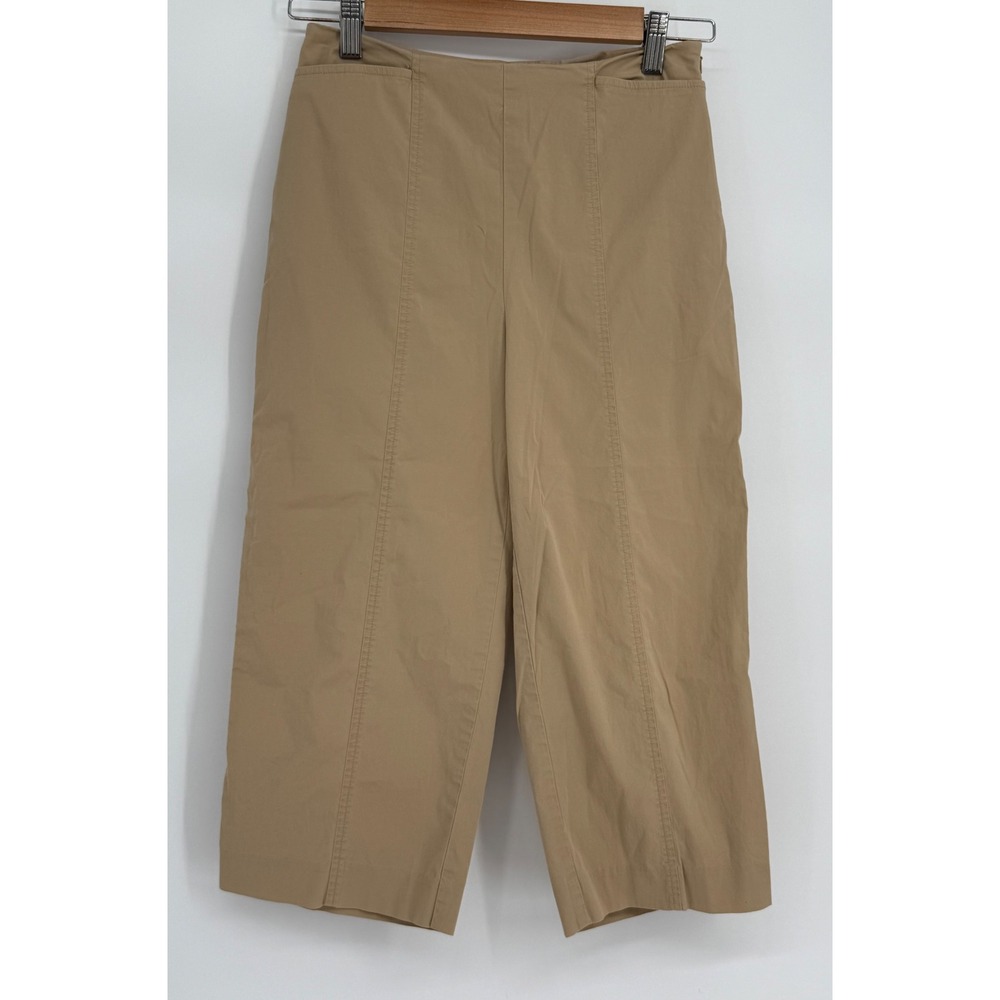 Talbots Petites Tan Cotton Stretch Wide Leg Crop Pants Side‎ Zip Khaki Sz 4P